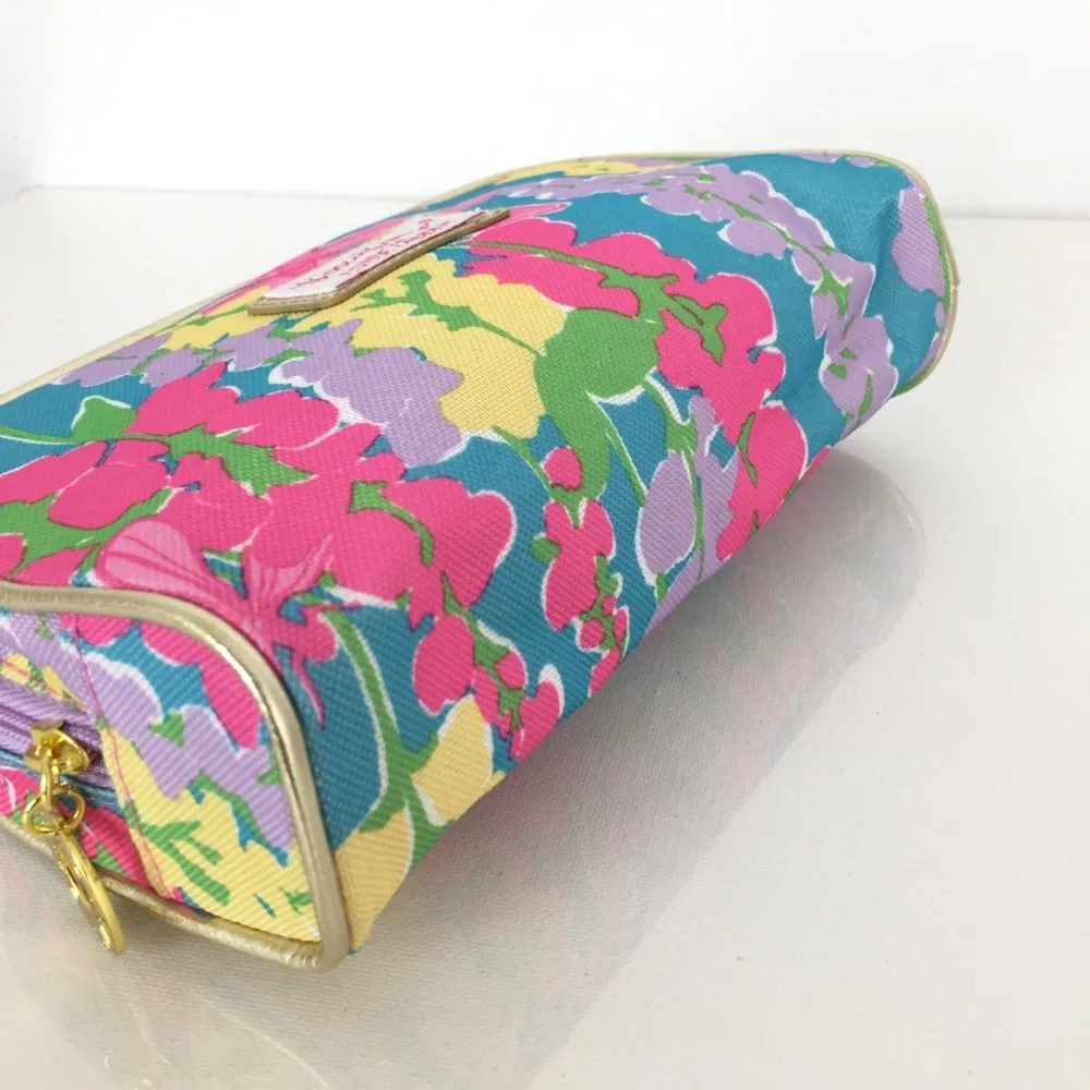 Lilly Pulitzer x Estée Lauder Makeup/Toiletry Cosmetic Bag Blue Pink Floral NEW